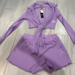 Fashion Nova Lilac Tie-Front Crop Top & Shorts Set